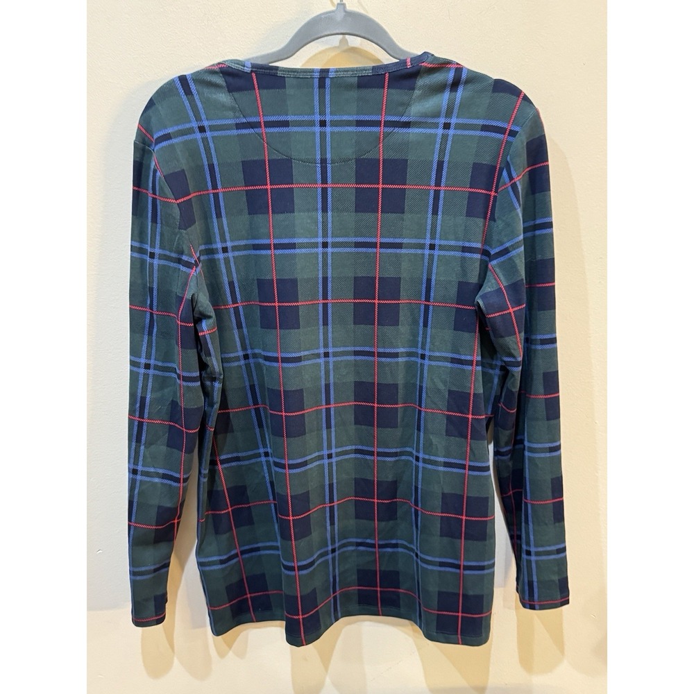 Lauren Ralph Lauren Plaid Stretch Long Sleeve Tee In Green Blue & Red Size 2X - Picture 3 of 9